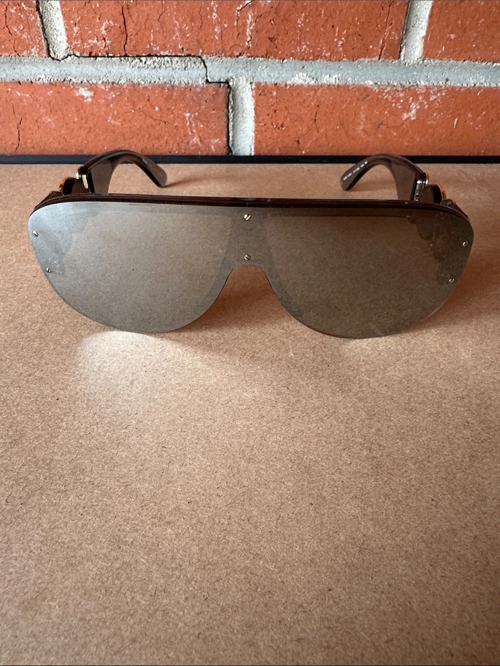 Versace Brown Shield Sunglasses with Gold Accents New Women’s
